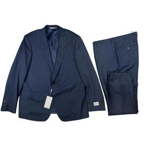 Samuelsohn SB Cosmo Super 100's Two Piece Wool Suit Navy Check Size 46 R | 40 W
